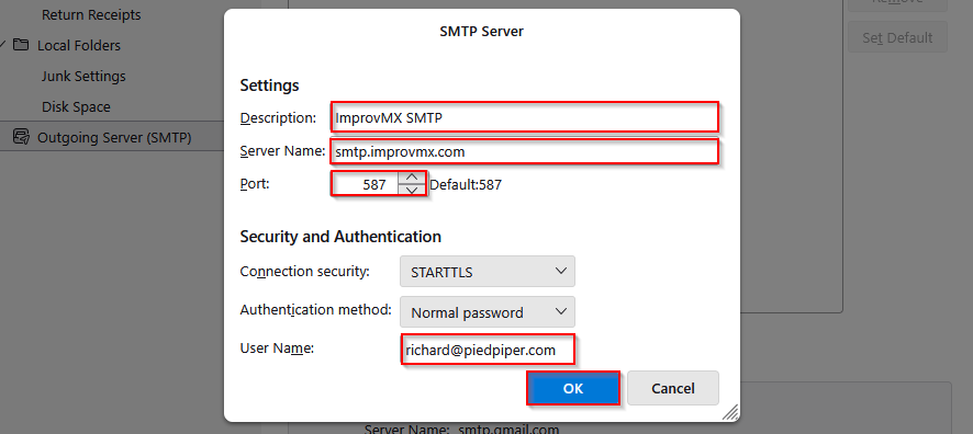 Thunderbird SMTP Server Configuration